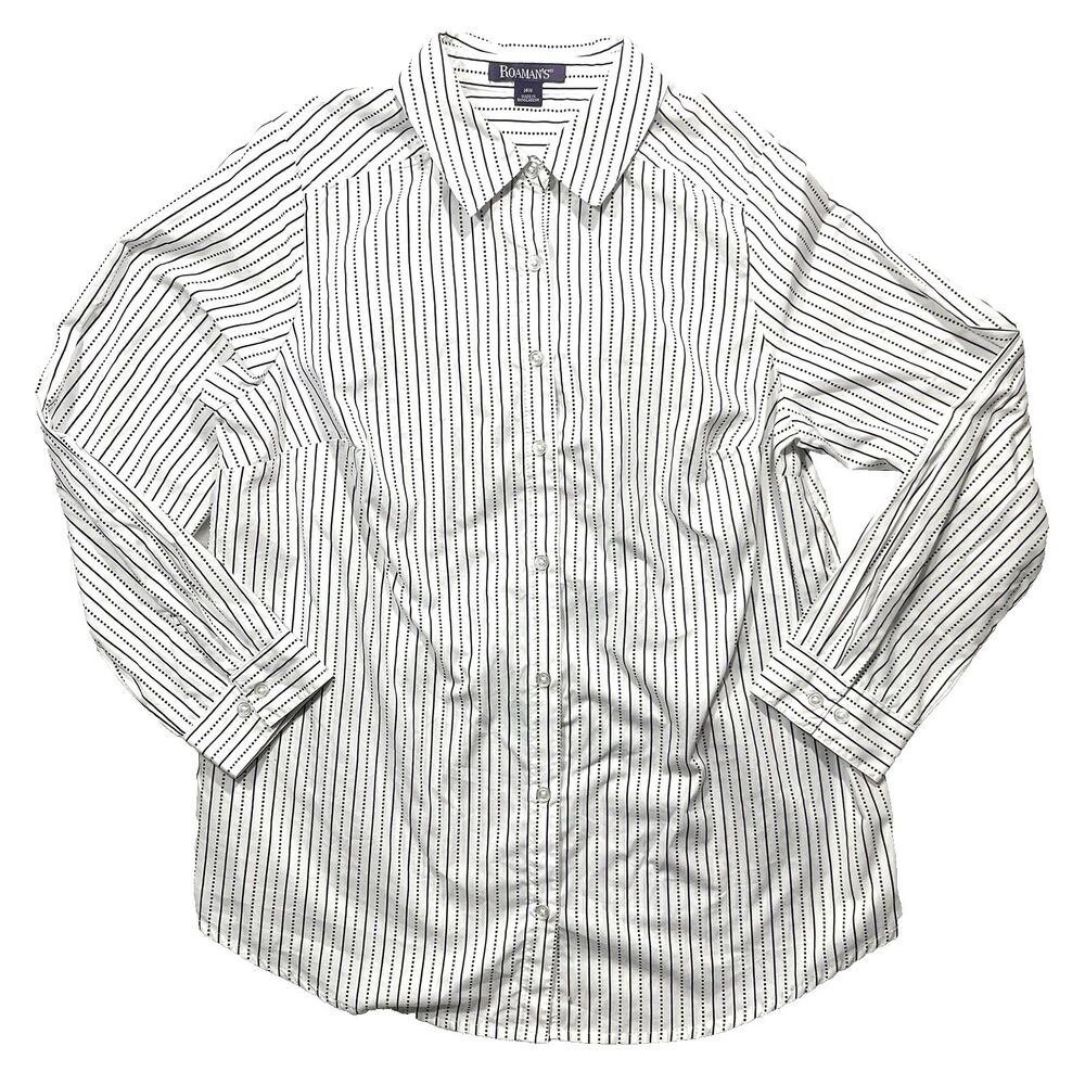 Roman's Black White Longsleeved Striped Button Down Shirt Women's Size 14W